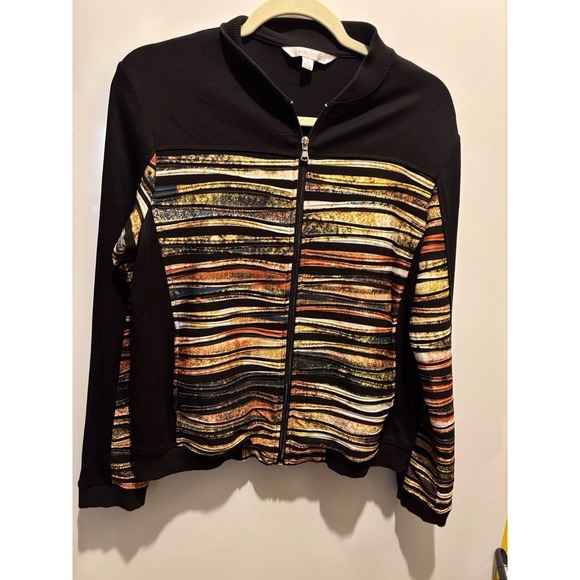 Erin London Ladies Size L Black Zip Up Jacket With Stripes Pit To Pit 19" L 22" - Picture 4 of 5